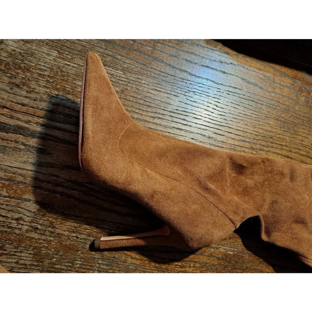 New 8 Shoe Land Jessenic Brown Faux Suede Stiletto High Heel Thigh High Boots